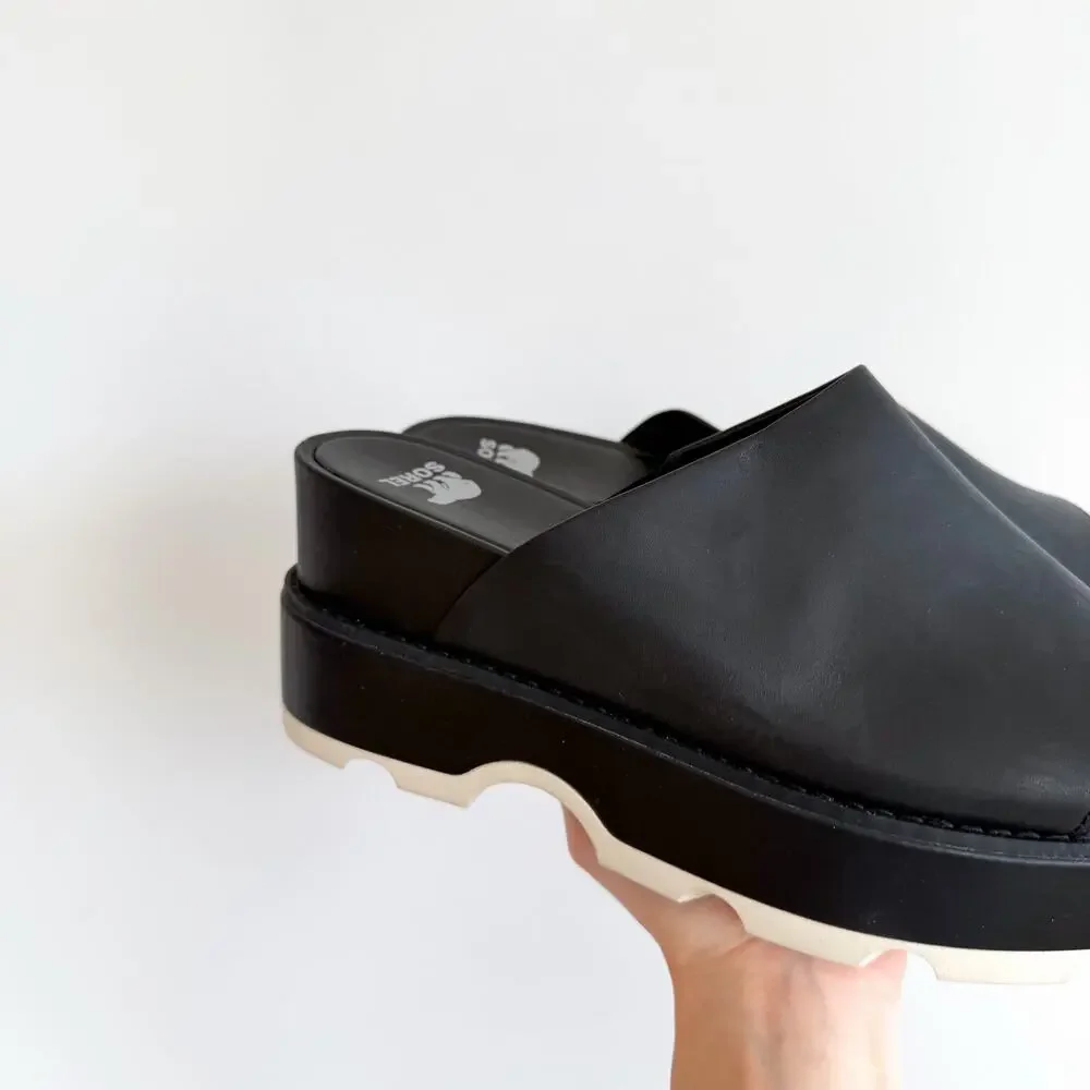 Sorel Joanie IV Slide Leather Open-Toe Wedge Sandals Black 10